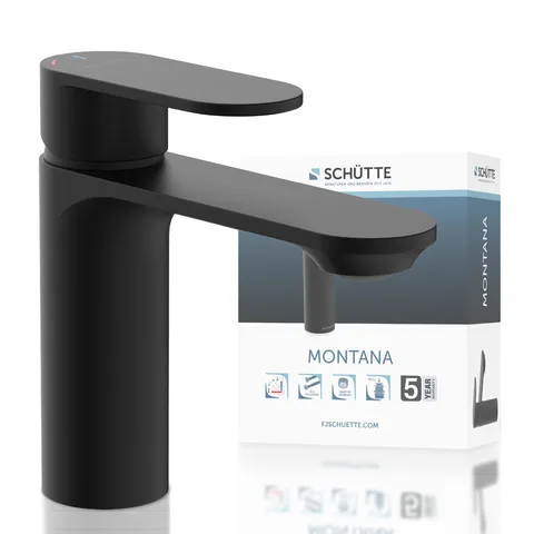 Смеситель для раковины Schütte Montana Cold Start с донным клапаном push-pop-up, чёрный (32316)