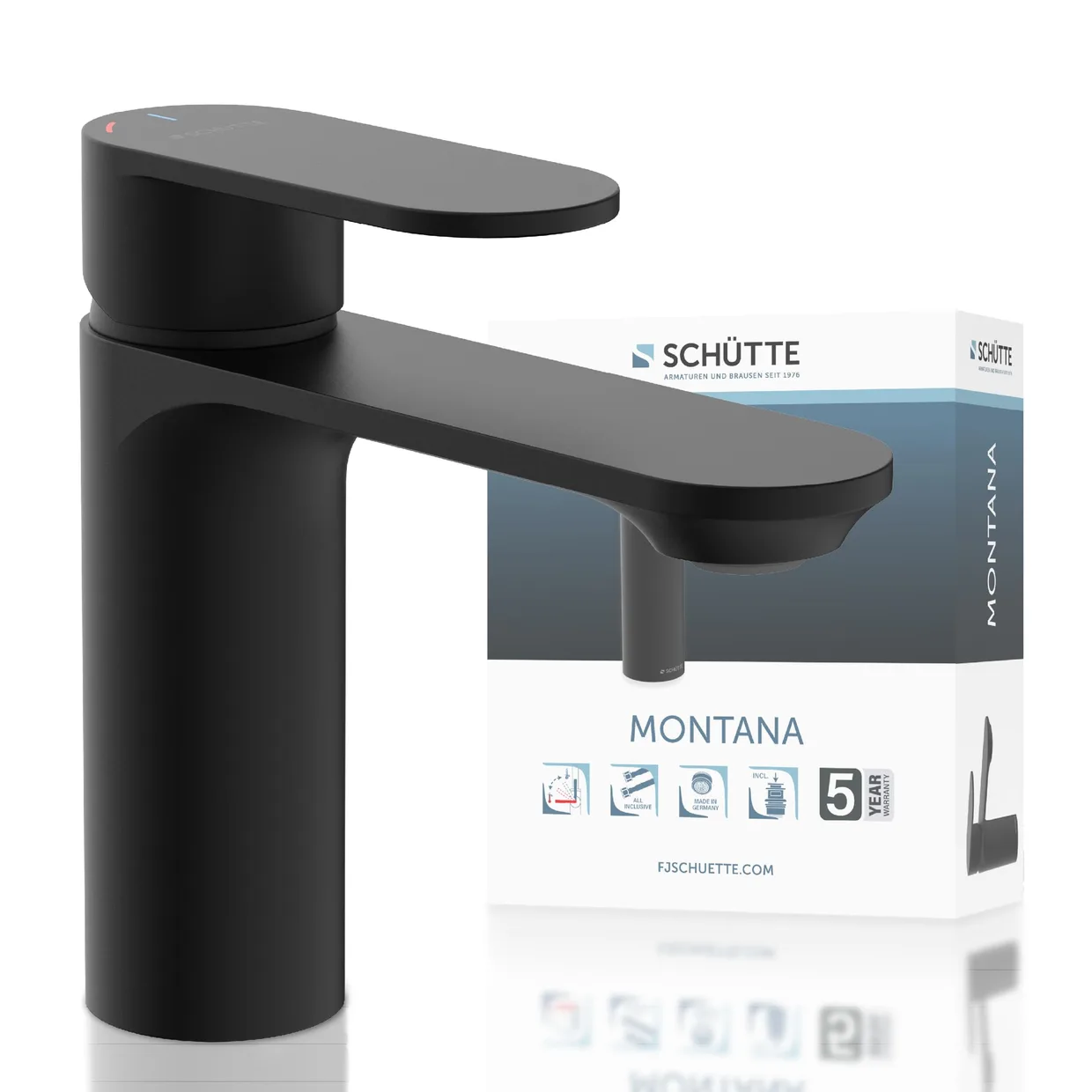 Смеситель для раковины Schütte Montana Cold Start с донным клапаном push-pop-up, чёрный (32316)