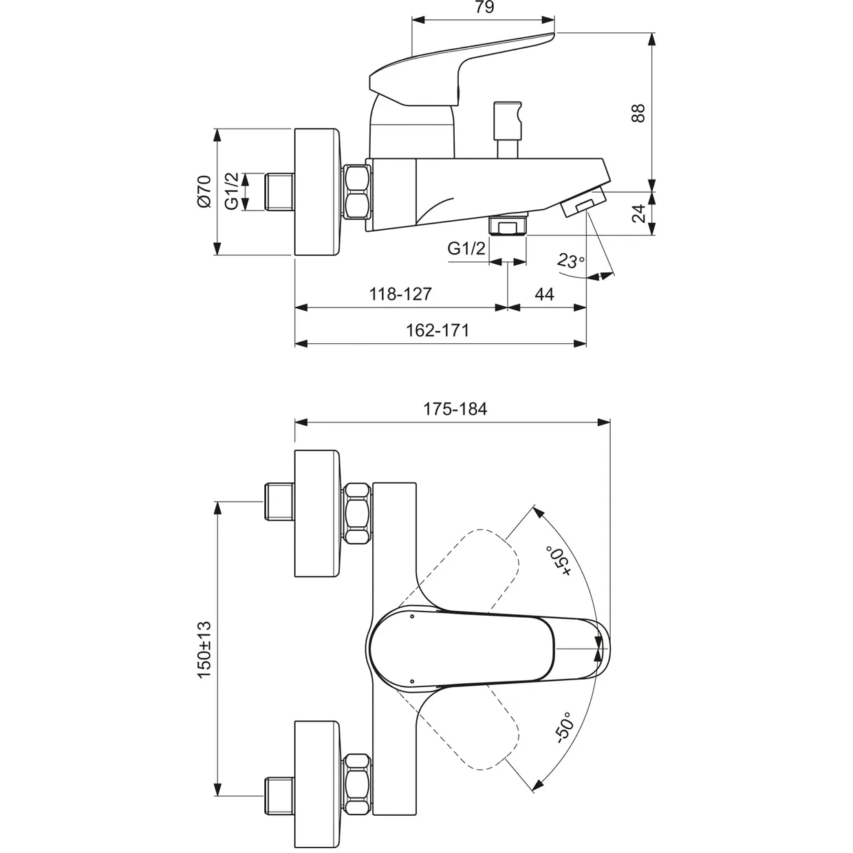 Смеситель для ванны настенный Ideal Standard Ceraflex, хром (B1721AA) — фото 7