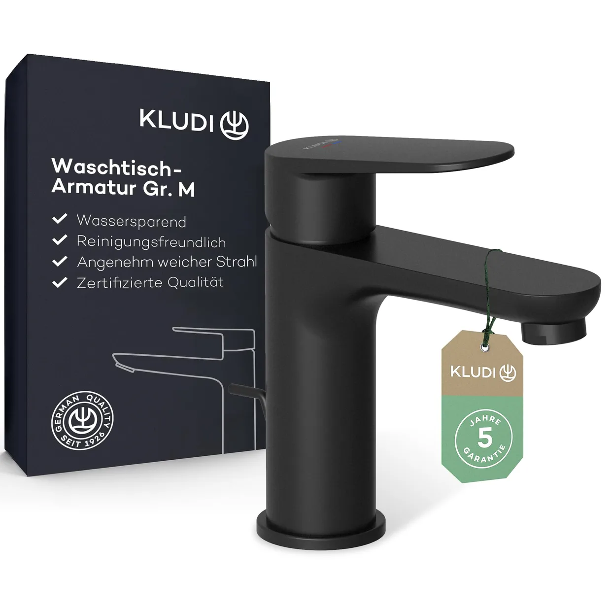 Смеситель для раковины Kludi-X1 M с донным клапаном pop-up, излив на высоте 95 мм, матовый чёрный (32288)