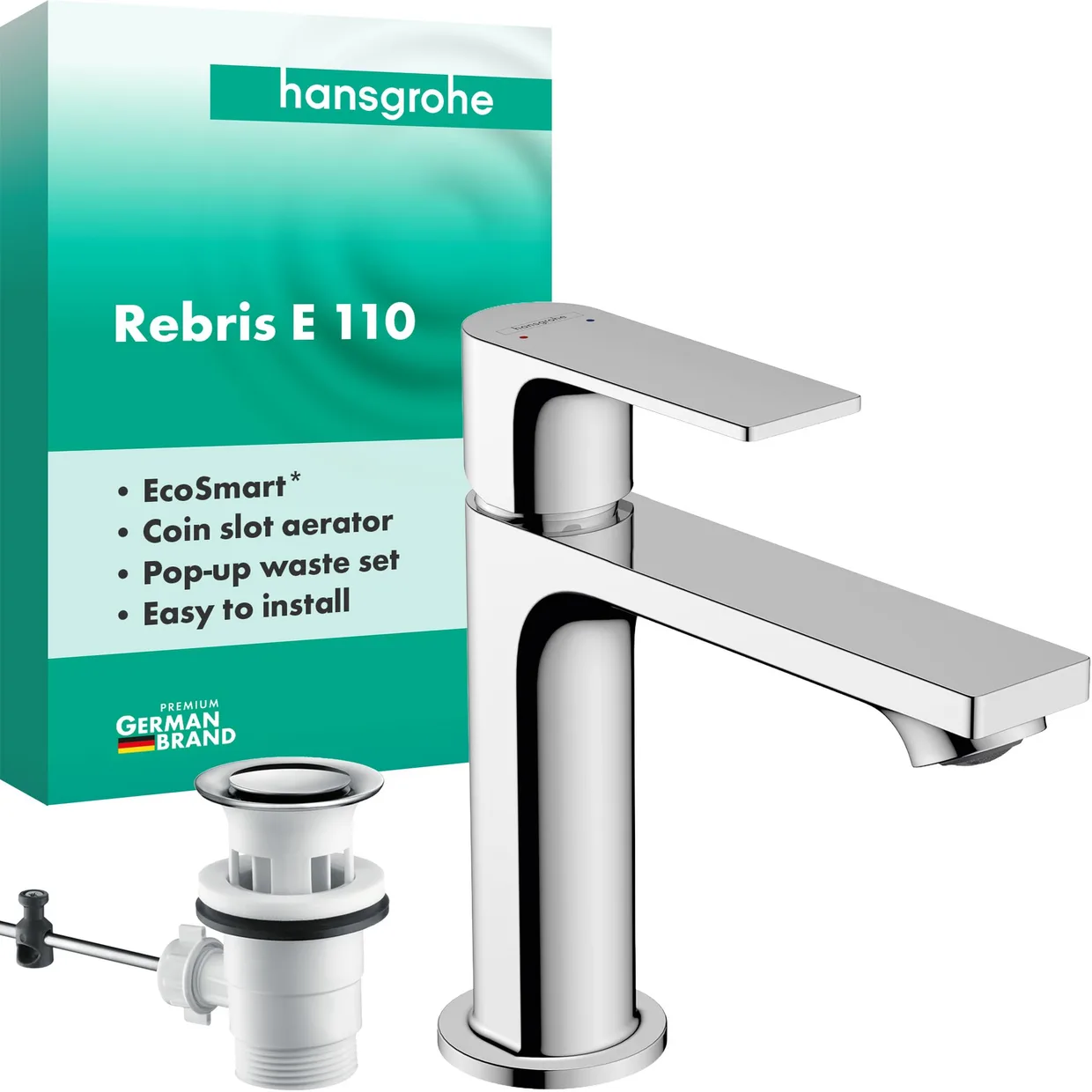 Змішувач для раковини hansgrohe Rebris E 110 з донним клапаном pop-up, хром (72557000) — фото 2