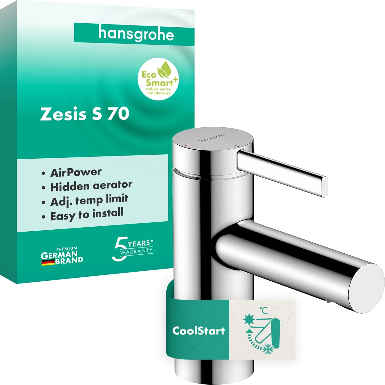 Смеситель для раковины hansgrohe Zesis S 70 CoolStart без донного клапана, хром (74711000) — фото 2