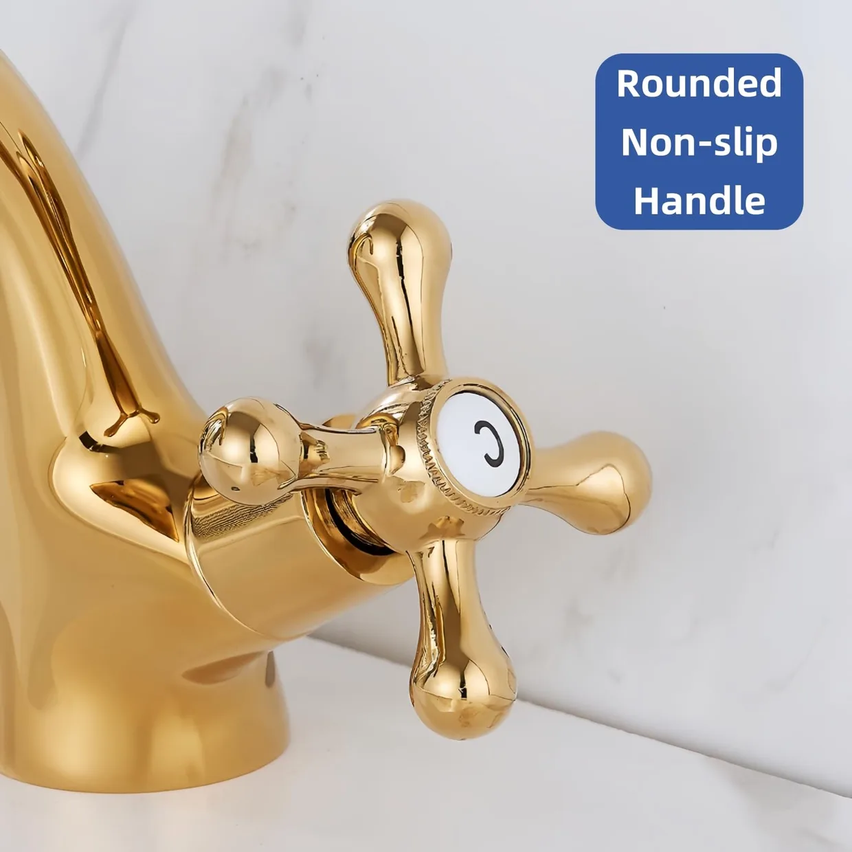 Змішувач для раковини двовентильний NIUKOMY з хрестоподібними ручками, золотистий (SLT-N16) — фото 7