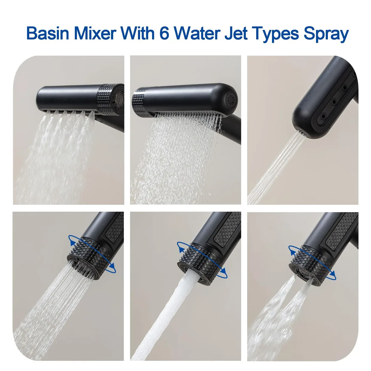 Смеситель для раковины LakeBayMZC с выдвижной лейкой на 6 режимов и полочкой, матовый чёрный (MZC-New-H3341-S) — фото 3