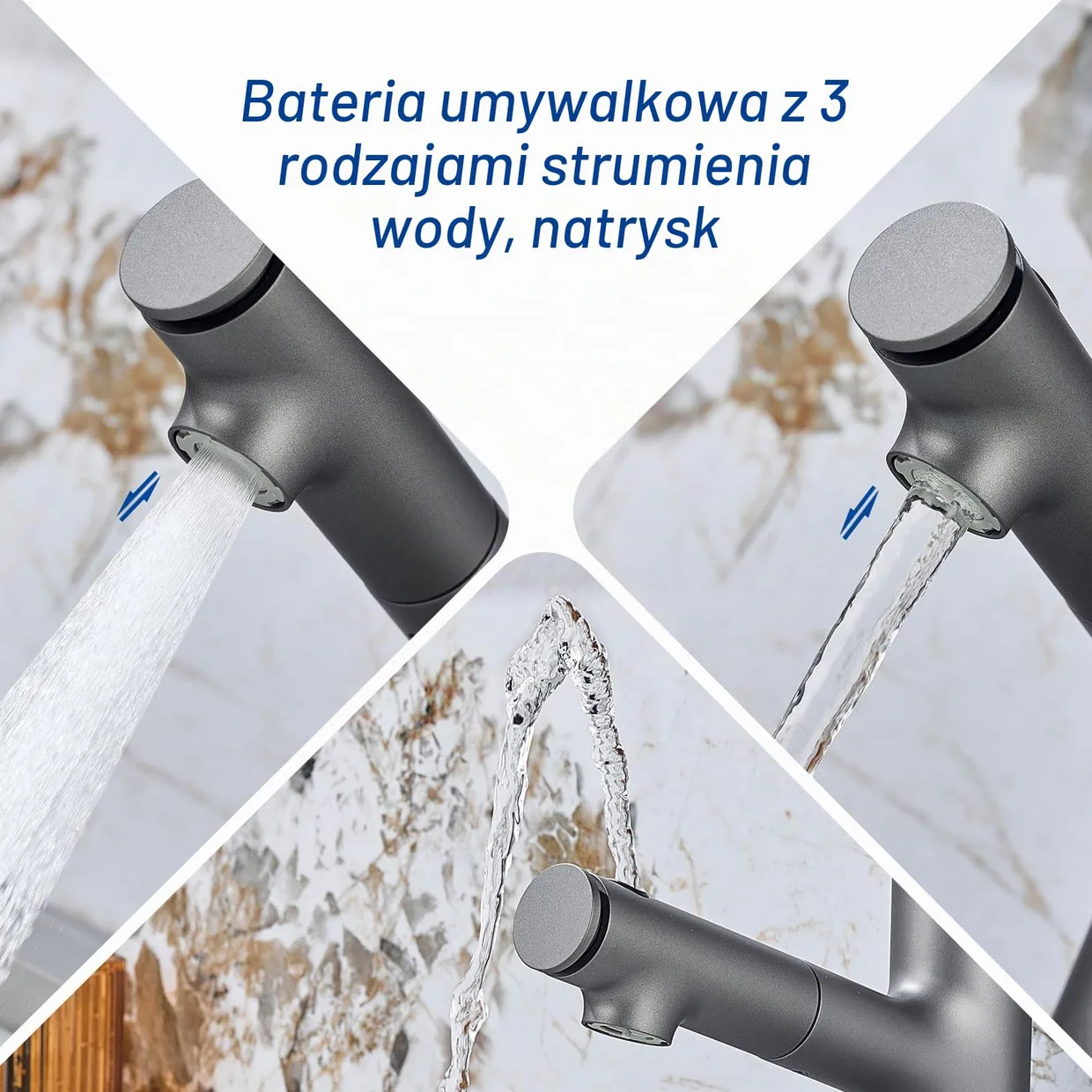 Смеситель для раковины LakeBayMZC с выдвижной лейкой на 3 режима и питьевым фонтанчиком, серебристо-серый (MZC-DF-F2014SP1) — фото 4