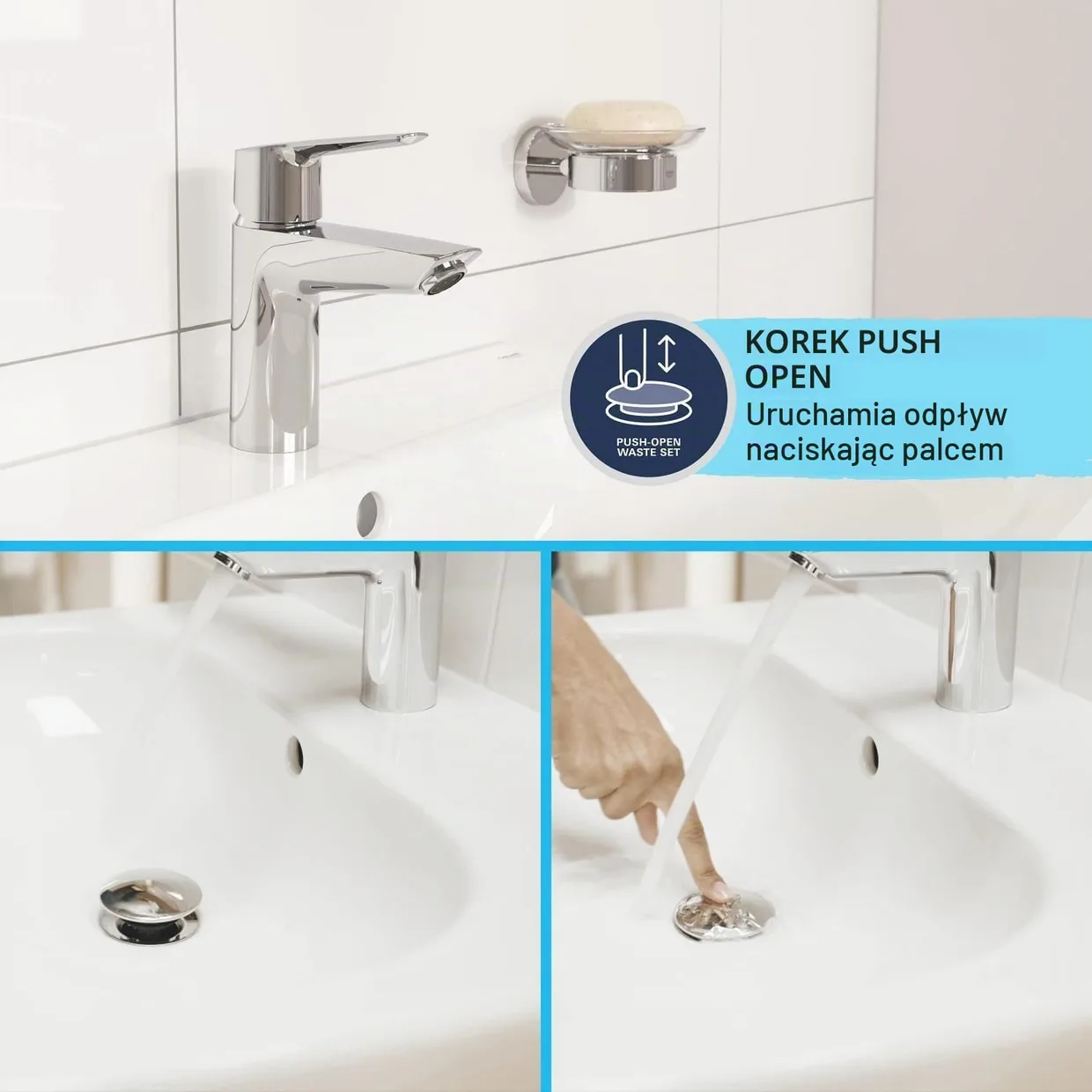 Смеситель для раковины GROHE Swift M с донным клапаном Push-Open, хром (24326001) — фото 5