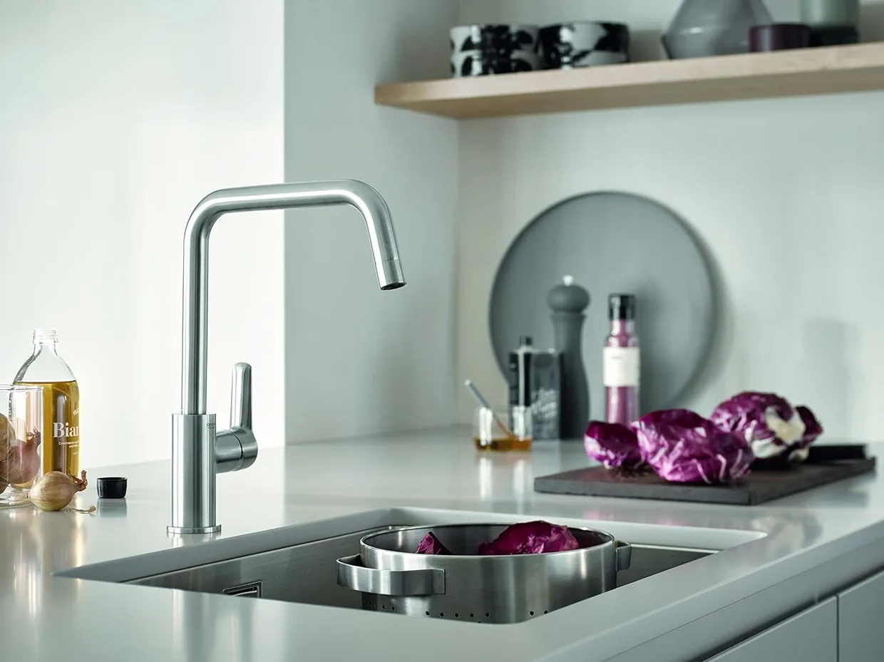 Смеситель для кухни GROHE QuickFix Start с высоким U-образным изливом, Supersteel (30470DC0) — фото 7