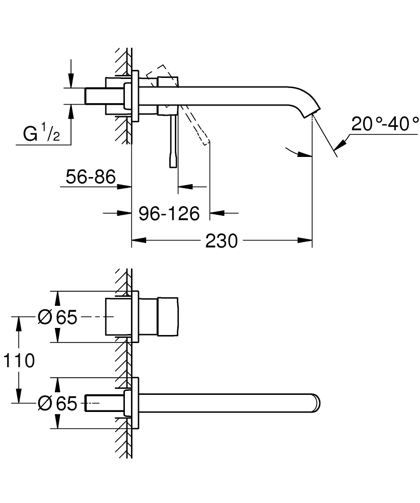 Смеситель для раковины настенный скрытого монтажа GROHE Essence на 2 отверстия, излив 230 мм, внешняя часть, Warm Sunset Brushed (29193DL1) — фото 3