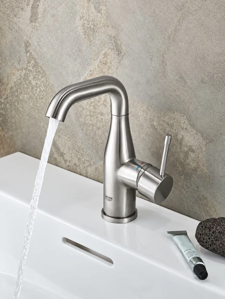 Смеситель для раковины GROHE Essence M с донным клапаном, Supersteel (24173DC1) — фото 4