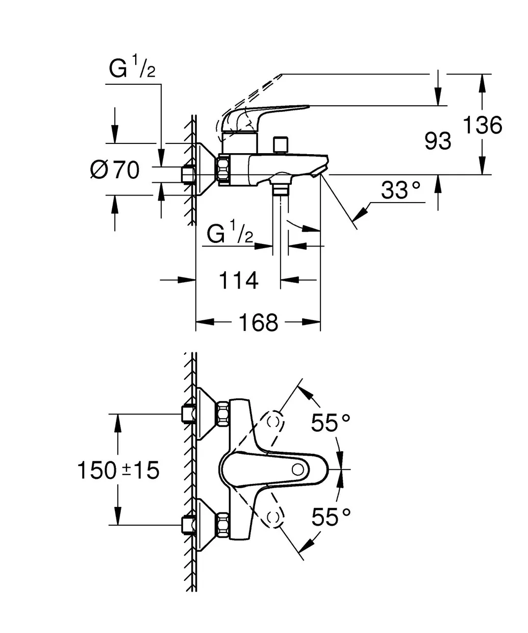 Смеситель для ванны настенный GROHE QuickFix Swift, хром (24335001) — фото 7