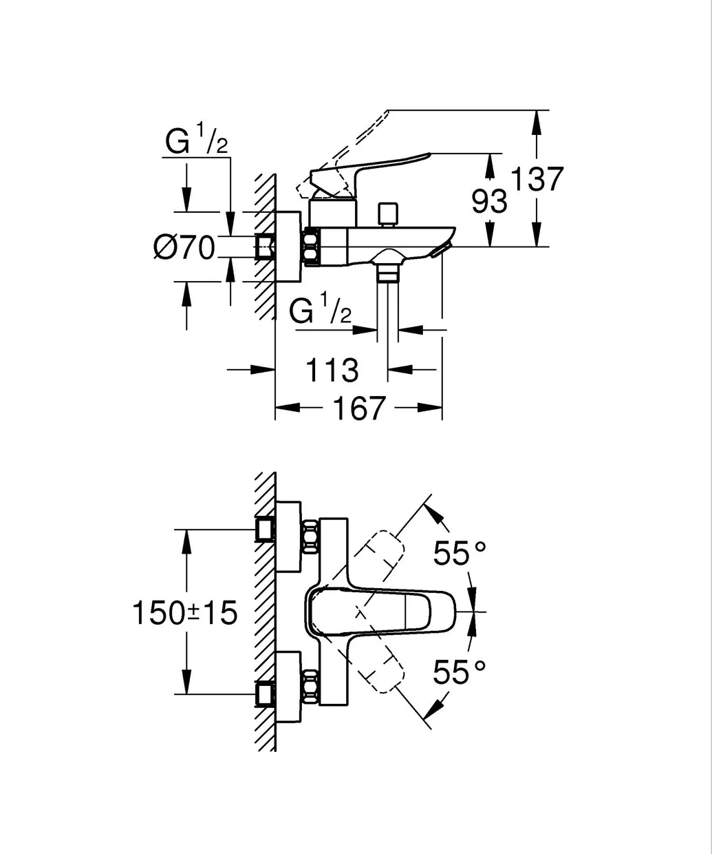 Смеситель для ванны настенный GROHE QuickFix Dice с автоматическим переключателем ванна/душ, хром (1018720000) — фото 10