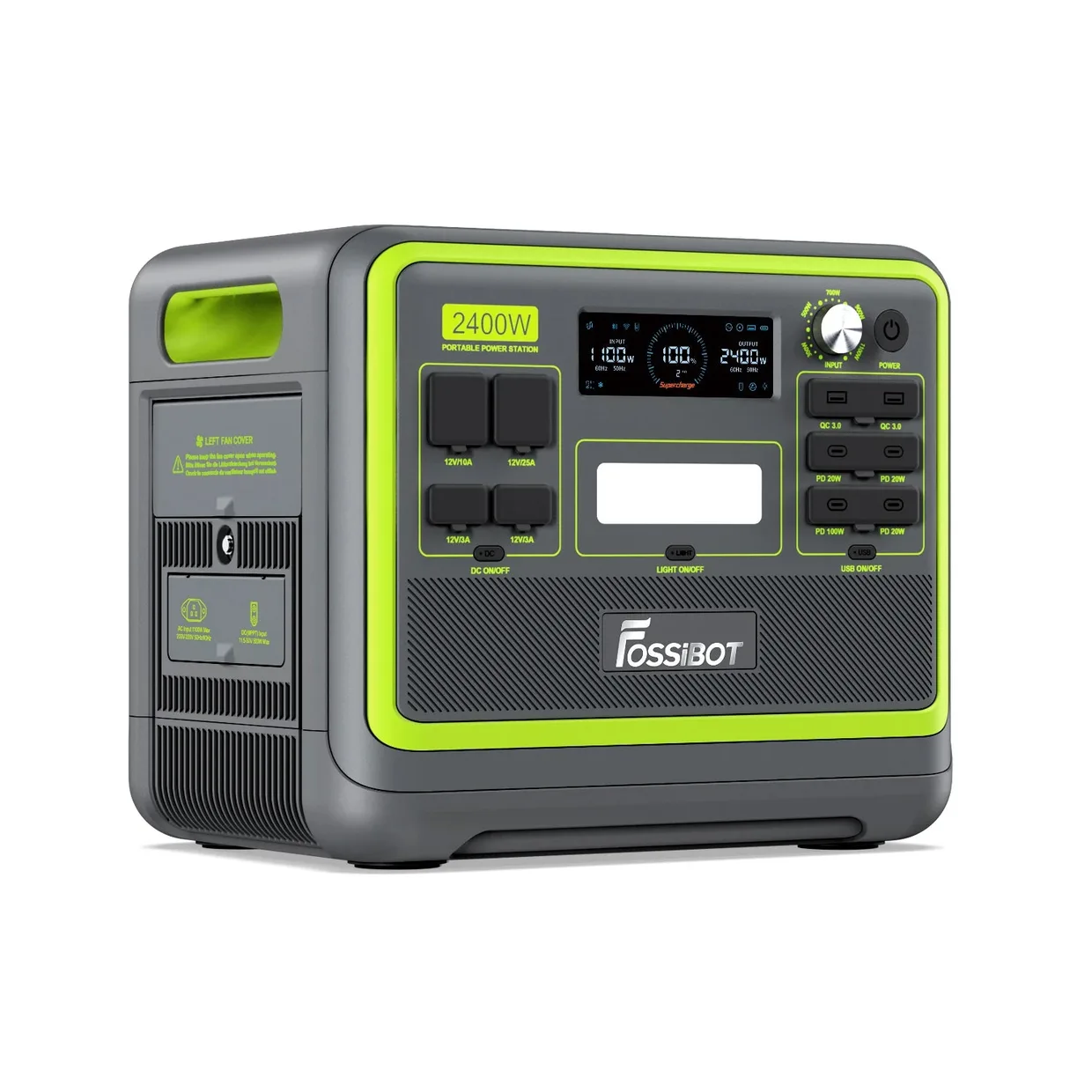 Зарядная станция FOSSiBOT F2400 Green — ракурс 3/4 с ручками