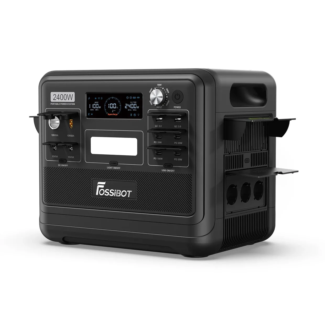 Зарядная станция FOSSiBOT F2400 Black — евророзетки 230V с крышками