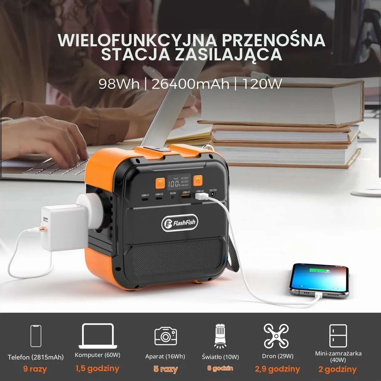 Портативная зарядная станция FlashFish A101 98Wh 120W (26400mAh) — фото 5