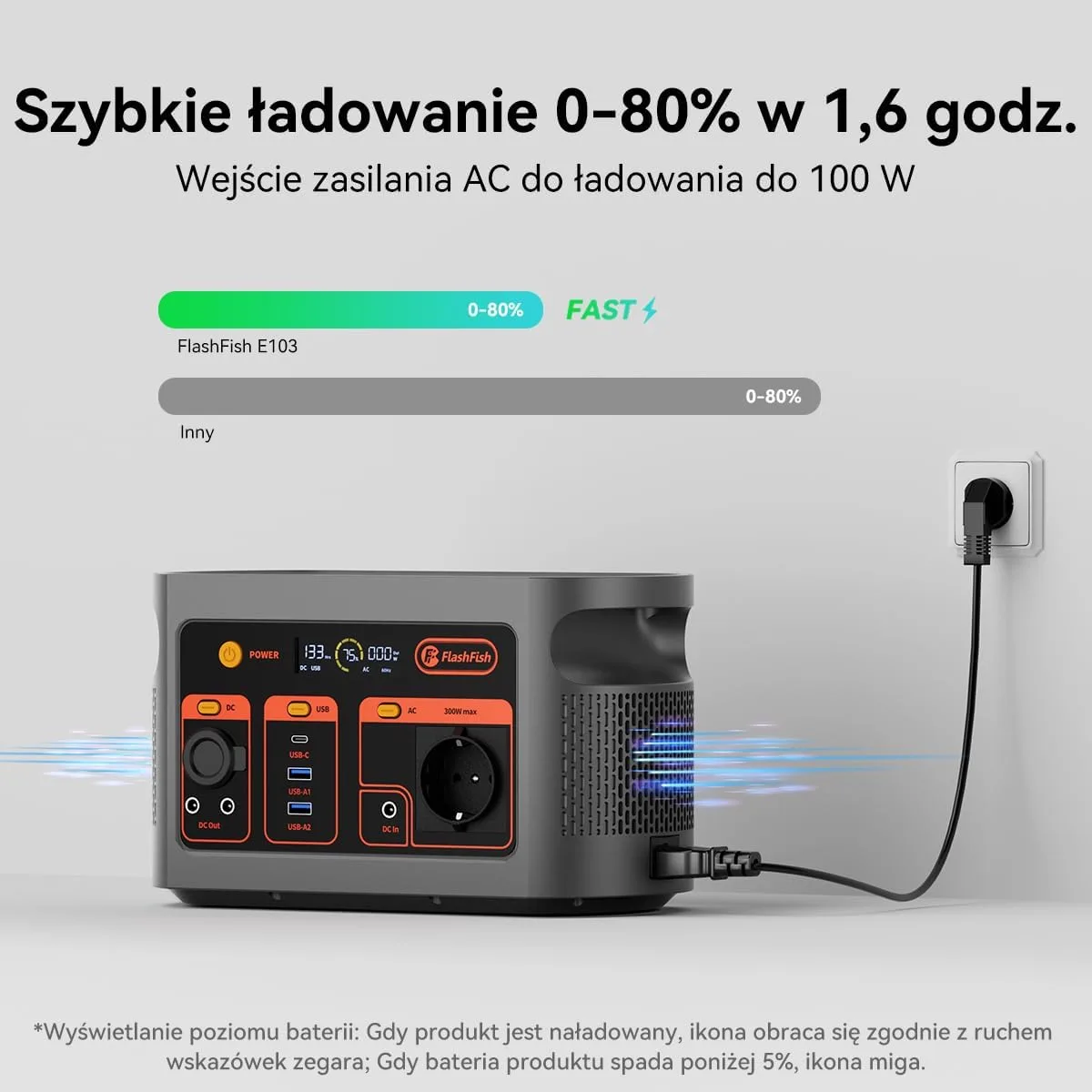 Портативная зарядная станция FlashFish E103 LiFePO4 179Wh 300W UPS — фото 5