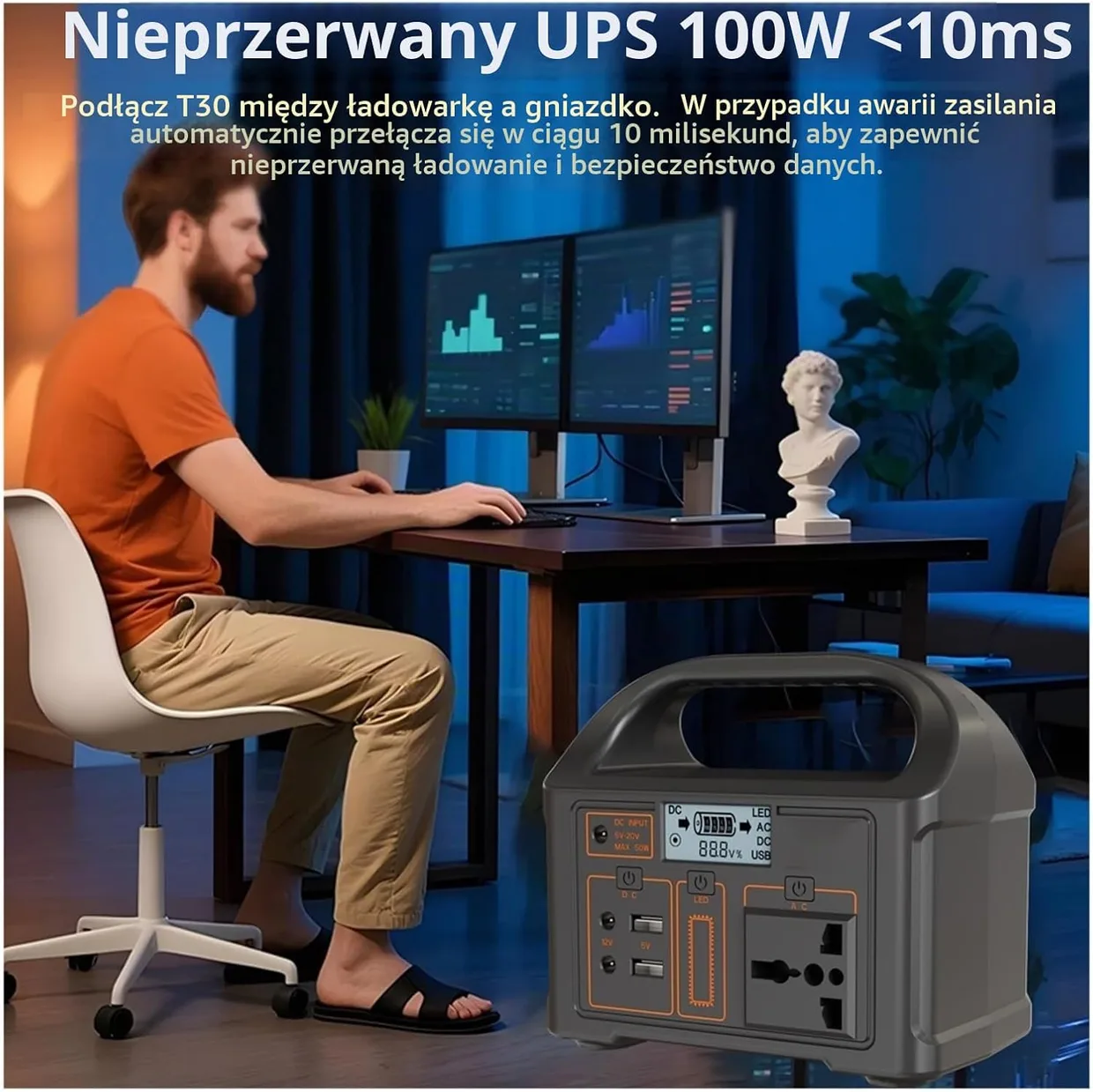 Портативная зарядная станция WAFOHSR LiFePO4 76.8Wh 100W UPS — фото 4