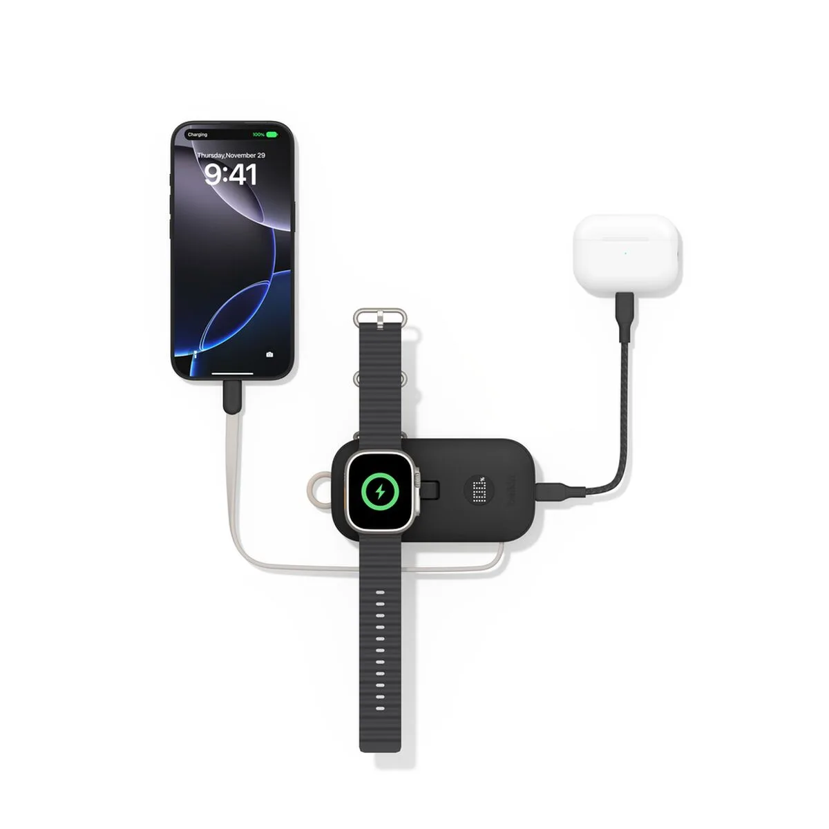 Повербанк Belkin BoostCharge Pro 10000mAh 45W со встроенным кабелем USB-C и быстрой зарядкой для Apple Watch Black (BPD012HQBK) — фото 3