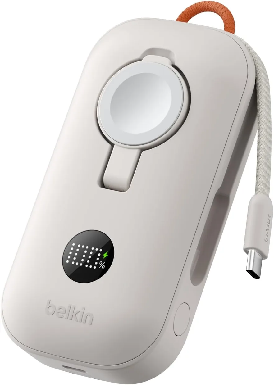 Power Bank Belkin BoostCharge Pro 10000mAh 45W с кабелем USB-C и быстрой зарядкой Apple Watch Sand (BPD012HQSA)