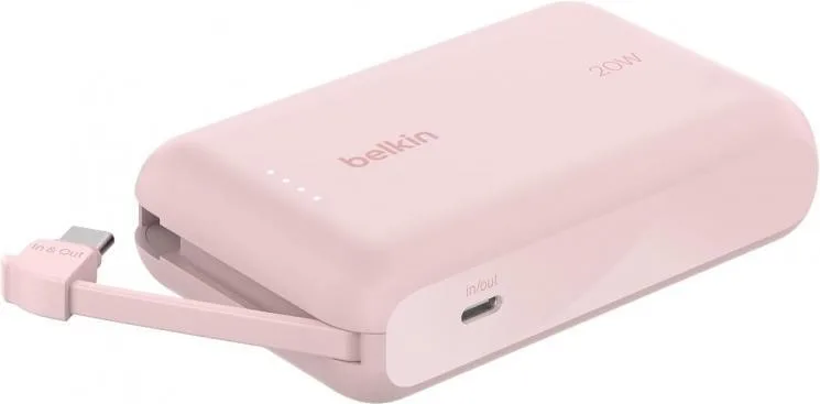 Power Bank Belkin BoostCharge 10000mAh 20W с встроенным кабелем USB-C (BPB021HQPK) Pink — фото 3