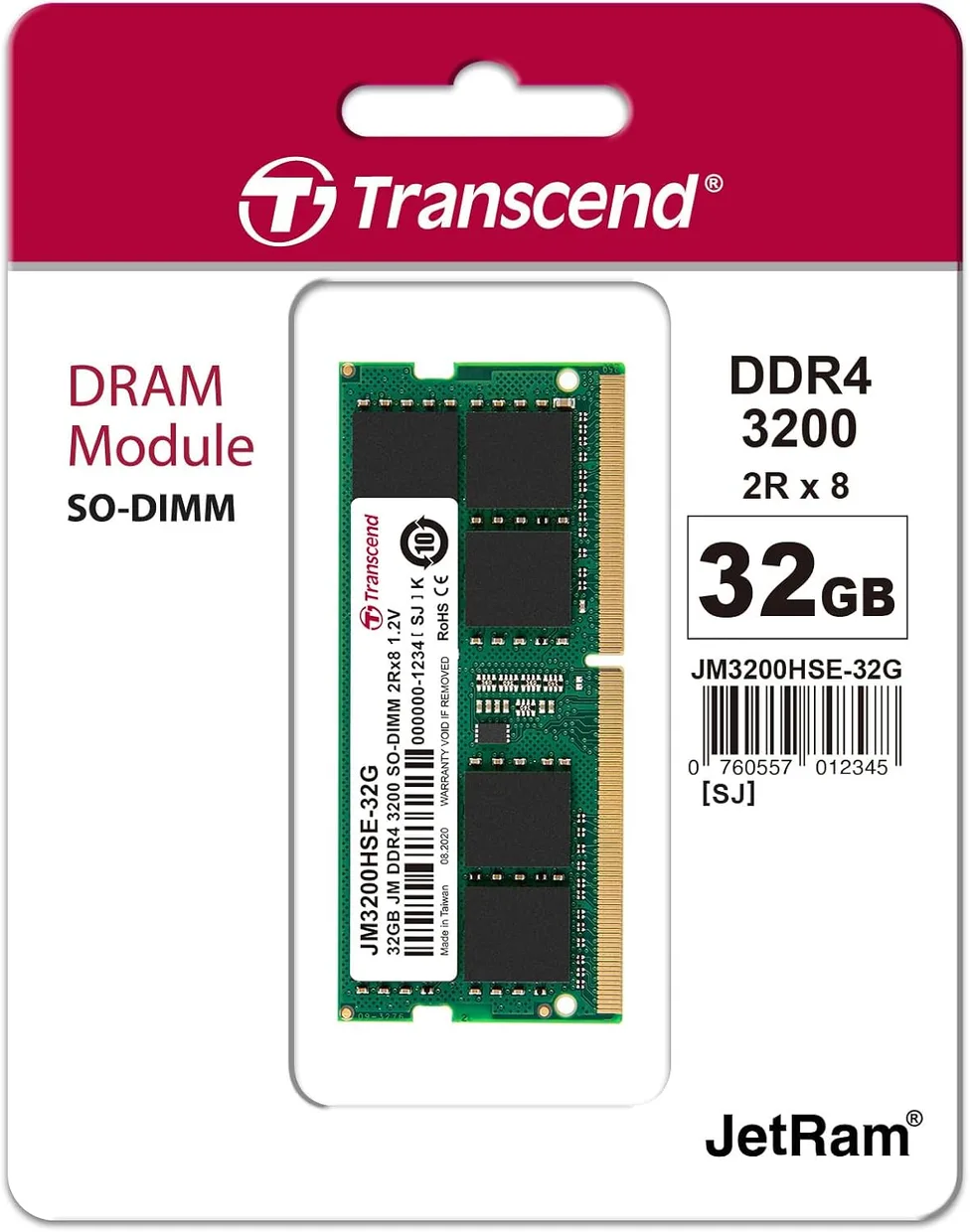 Оперативная память Transcend JetRam DDR4 SO-DIMM 32GB/3200 (JM3200HSE-32G) — фото 2