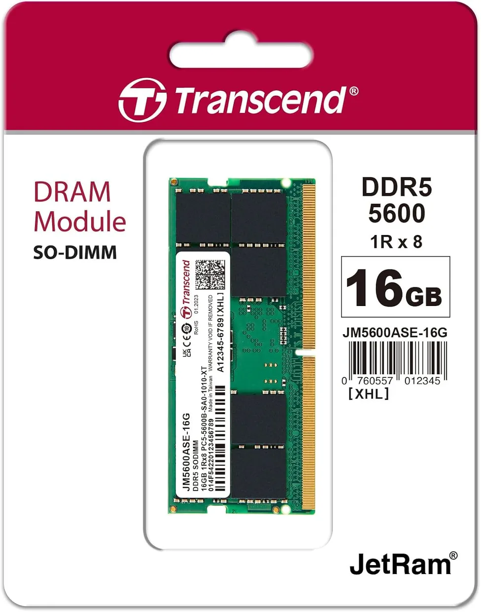 Оперативная память Transcend JetRam SO-DIMM DDR5 16GB/5600 (JM5600ASE-16G) — фото 2